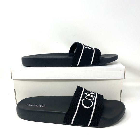 Calvin Klein Mens Sandal Slides CK Avyn Black Multi Texture Water Resistant Logo - Picture 2 of 8